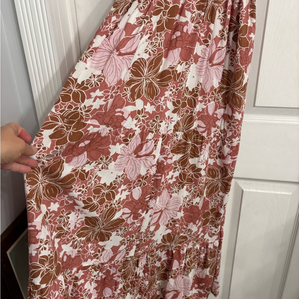 Japna Floral Smocked Waist Sleeveless Maxi Dress - Pink & Brown Size Small - Picture 6 of 7